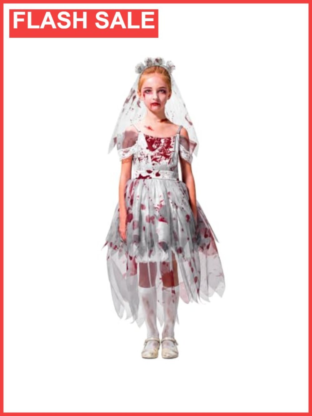 Girls Zombie Bride Costume Dress with Veil Halloween Party